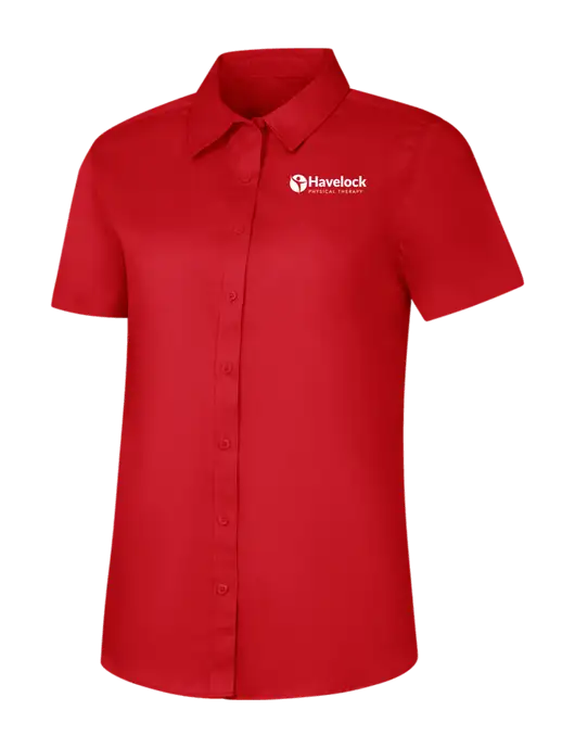 Womens Red Short Sleeve Superpro React Twill Shirt w/Havelock Logo
