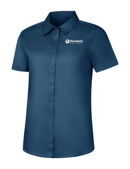 Womens Light Navy Short Sleeve Superpro React Twill Shirt w/Havelock Logo
