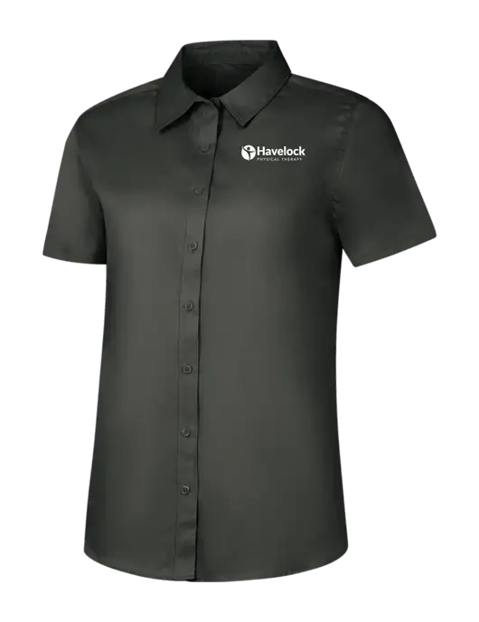 Womens Dark Grey Short Sleeve Superpro React Twill Shirt w/Havelock Logo
