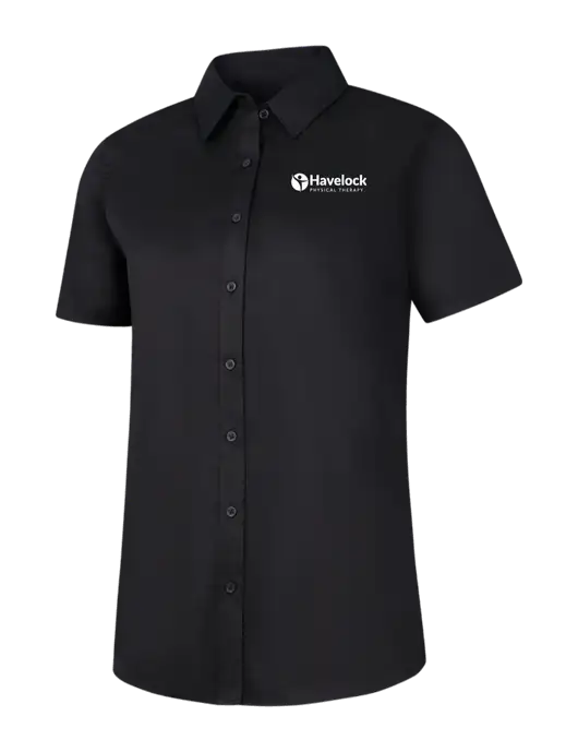 Womens Black Short Sleeve Superpro React Twill Shirt w/Havelock Logo