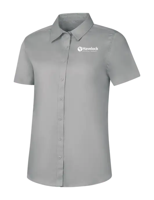 Womens Light Grey Short Sleeve Superpro React Twill Shirt w/Havelock Logo