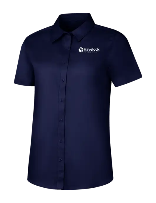 Womens Navy Short Sleeve Superpro React Twill Shirt w/Havelock Logo