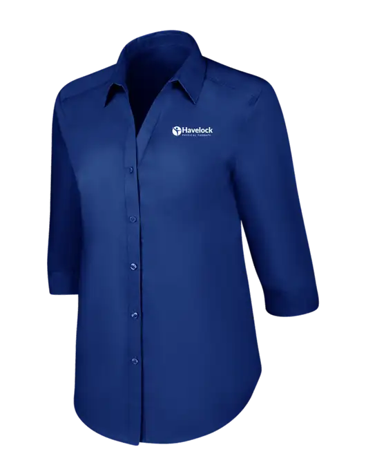 Womens Royal 3/4 Sleeve Carefree Poplin Shirt w/Havelock Logo