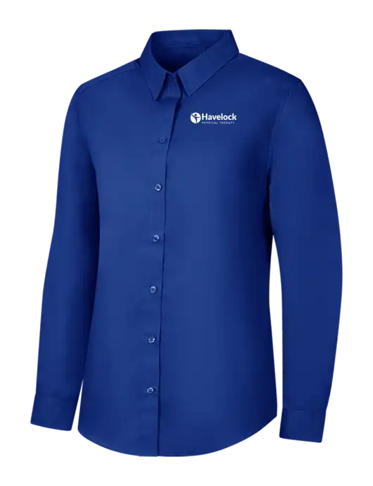 Womens Royal Long Sleeve Carefree Poplin Shirt w/Havelock Logo