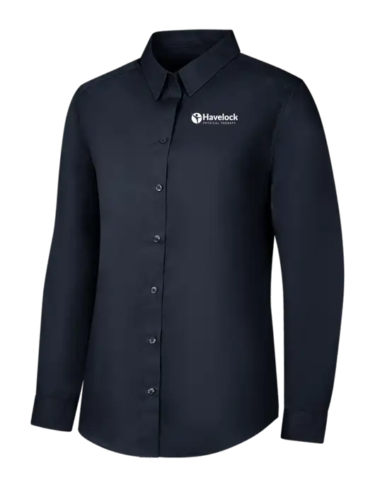 Womens River Blue Navy Long Sleeve Carefree Poplin Shirt w/Havelock Logo
