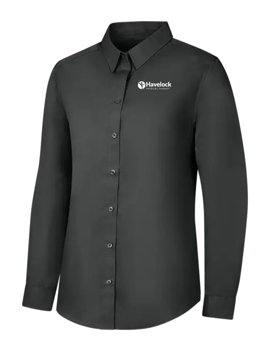 Womens Dark Grey Long Sleeve Carefree Poplin Shirt w/Havelock Logo