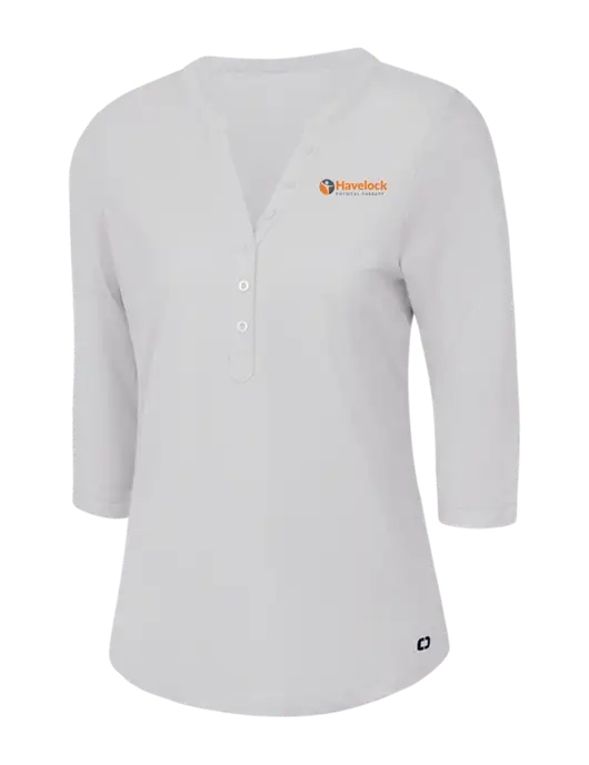 OGIO Bright White Jewel Henley w/Havelock Logo