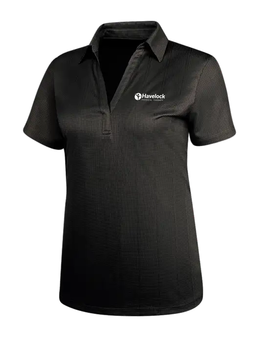 Black Womens Performance Fine Jacquard Polo w/Havelock Logo