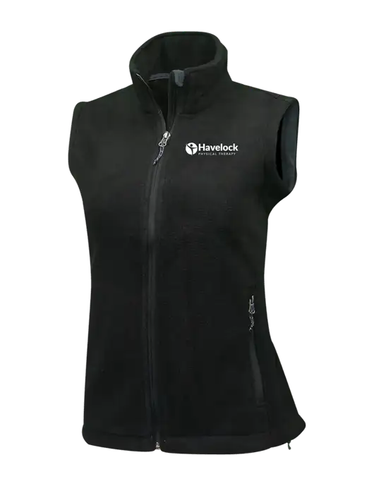 Womens Black Fleece Vest w/Havelock Logo
