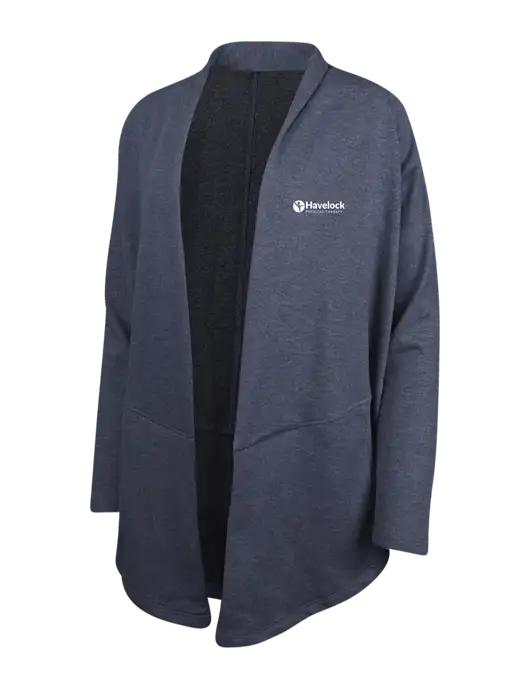 Estate Blue Heather/Charcoal Heather Womens Interlock Cardigan w/Havelock Logo