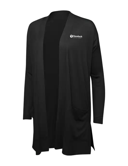Black Womens Concept Long Pocket Cardigan w/Havelock Logo
