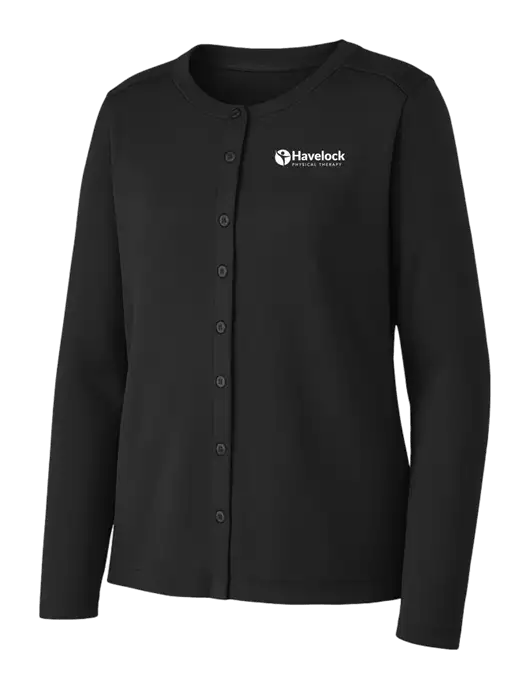 Black Womens Concept Stretch Button-Front Cardigan Sweater w/Havelock Logo
