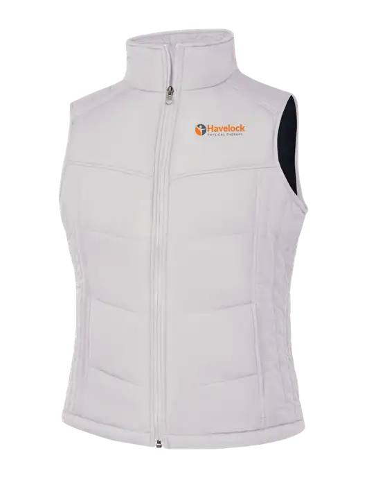 Womens White/Dark Slate Puffy Vest w/Havelock Logo