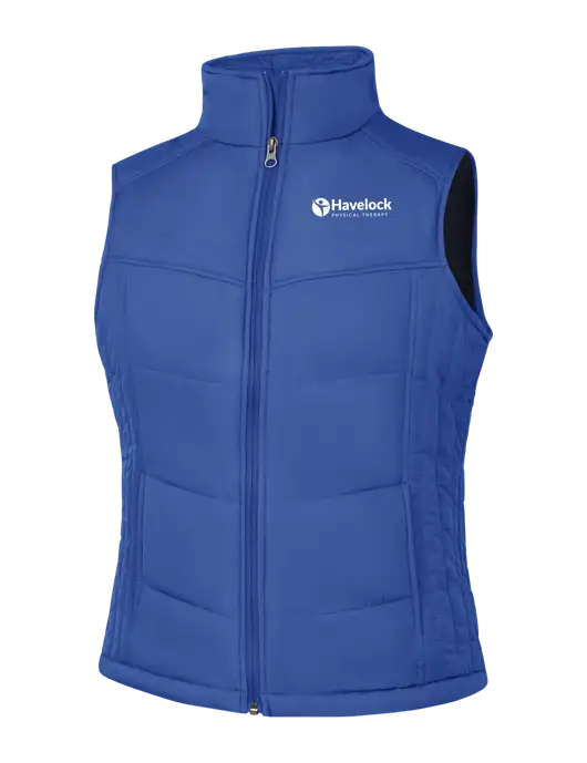Womens Dark Royal Blue/Black Puffy Vest w/Havelock Logo