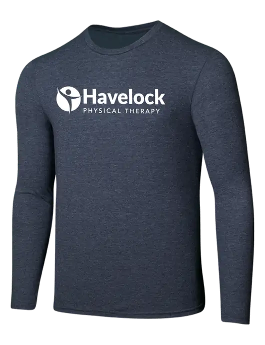 Seriously Soft Heathered Navy Long Sleeve T-Shirt w/Havelock Logo
