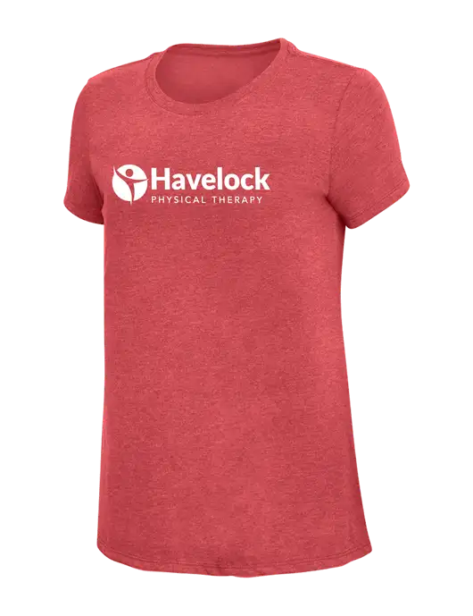Womens Simply Soft Red Frost 4.5oz Poly/Combed Ring Spun Cotton T-Shirt w/Havelock Logo