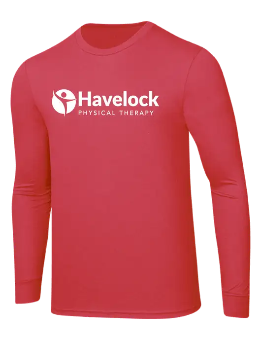 Simply Soft Long Sleeve Red Frost 4.5 oz, Poly/Combed Ring Spun Cotton T-Shirt w/Havelock Logo