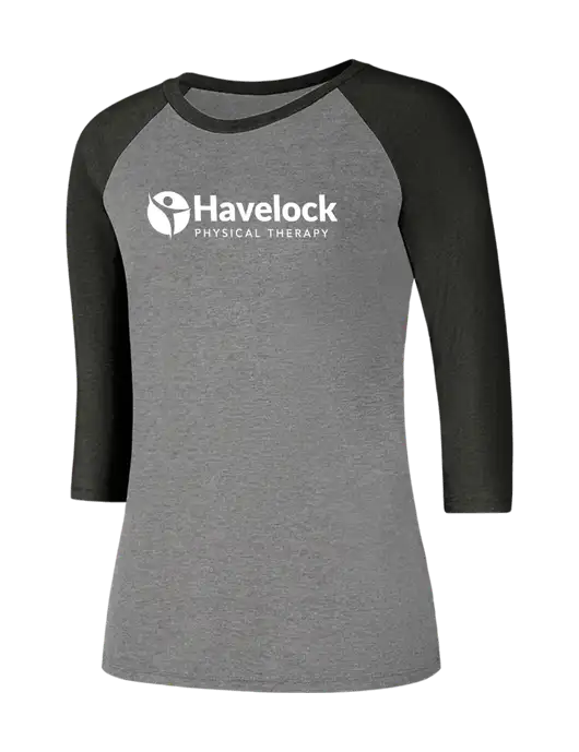 Womens Simply Soft 3/4 Sleeve Black Frost/Grey Frost Ring Spun Cotton T-Shirt w/Havelock Logo
