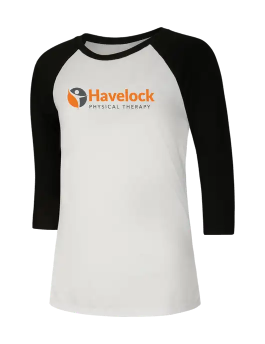 Womens Simply Soft 3/4 Sleeve Black/White Ring Spun Cotton T-Shirt w/Havelock Logo