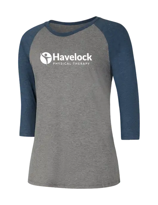 Womens Simply Soft 3/4 Sleeve Navy Frost/Grey Frost Ring Spun Cotton T-Shirt w/Havelock Logo