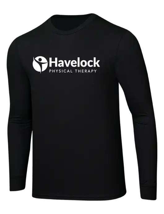 Simply Soft Long Sleeve Black 4.5 oz, Poly/Combed Ring Spun Cotton T-Shirt w/Havelock Logo