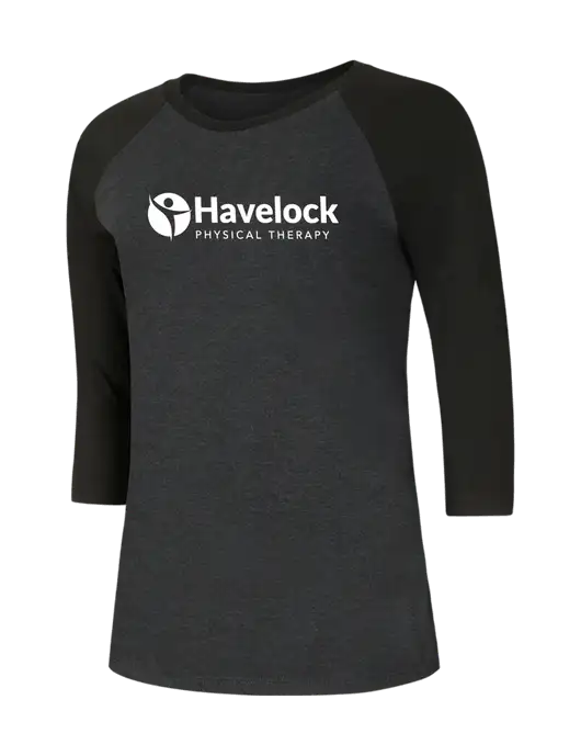 Womens Simply Soft 3/4 Sleeve Black/Black Frost Ring Spun Cotton T-Shirt w/Havelock Logo