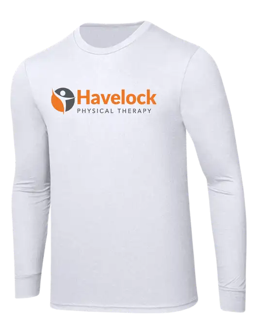 Simply Soft Long Sleeve White 4.5 oz, Poly/Combed Ring Spun Cotton T-Shirt w/Havelock Logo