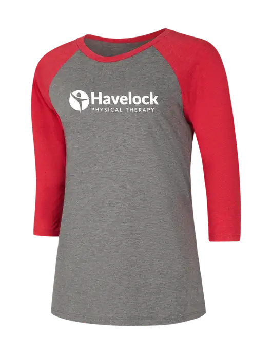 Womens Simply Soft 3/4 Sleeve Red Frost/Grey Frost Ring Spun Cotton T-Shirt w/Havelock Logo