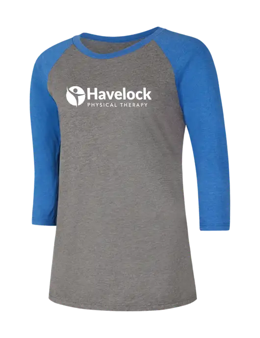 Womens Simply Soft 3/4 Sleeve Royal Frost/Grey Ring Spun Cotton T-Shirt w/Havelock Logo