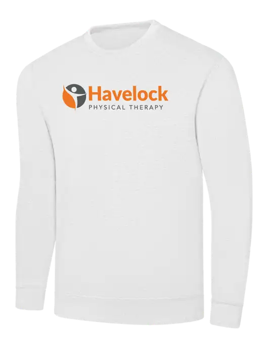 White 7.8 oz Ring Spun Crew Sweatshirt w/Havelock Logo
