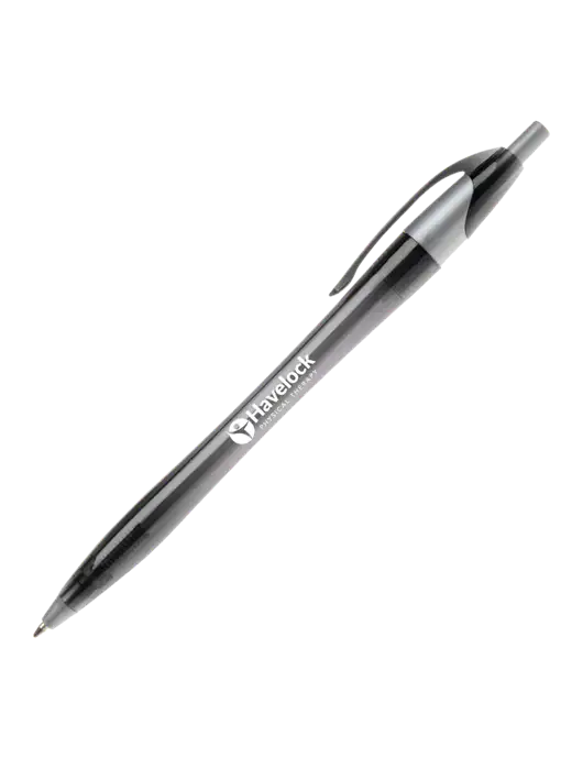 Novella Translucent Black/Silver Jewel Pen - Blue Ink w/Havelock Logo