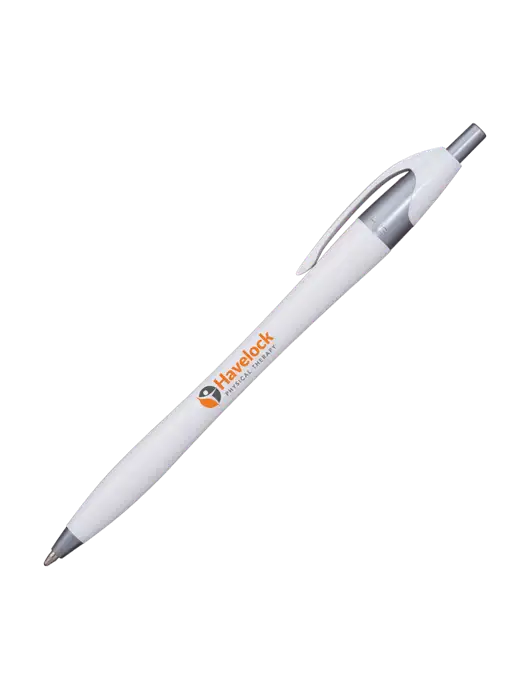 Novella White/Silver Shimmer Pen - Blue Ink w/Havelock Logo