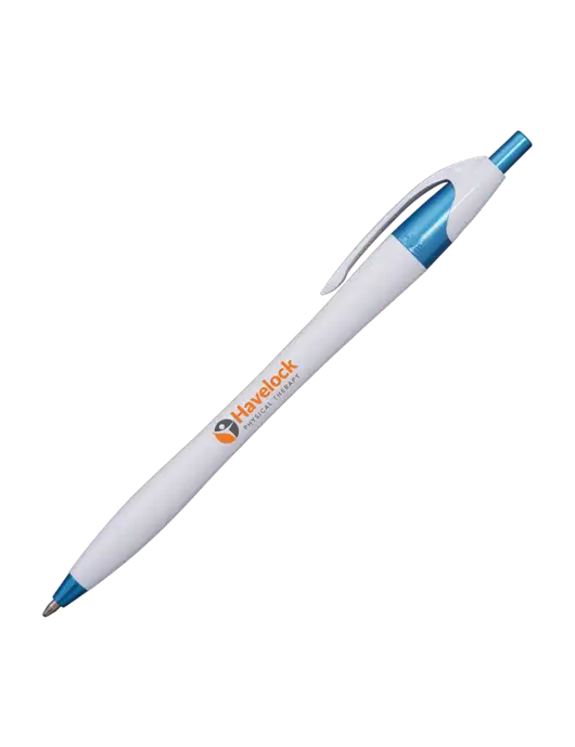 Novella White/Blue Shimmer Pen - Blue Ink w/Havelock Logo