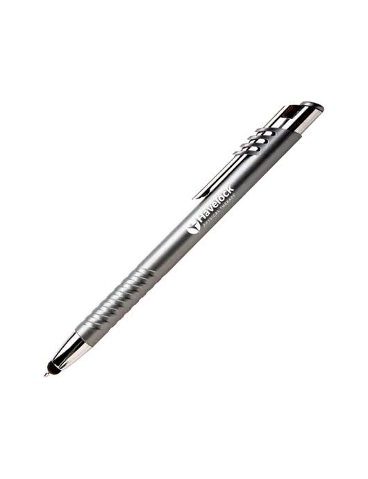 Schirhart Grey Stylus Pen - Blue Ink w/Havelock Logo