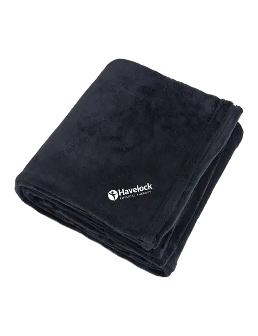 Oversized Deep Black Ultra Plush Blanket w/Havelock Logo
