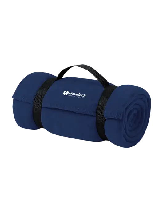 Casual Navy Fleece Blanket With Strap  w/Havelock Logo