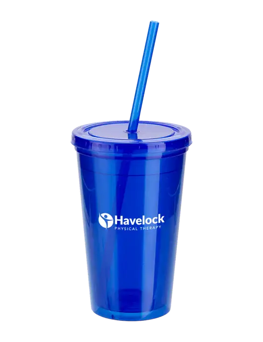 Sorrento Blue 16 oz Tumbler with Lid & Straw w/Havelock Logo
