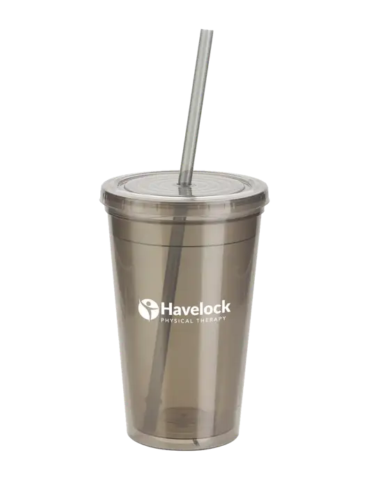 Sorrento Medium Grey 16 oz Tumbler with Lid & Straw w/Havelock Logo