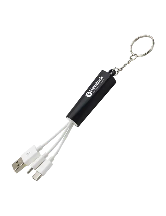 Black Light-Up Charging Cable with Key Ring w/Havelock Logo