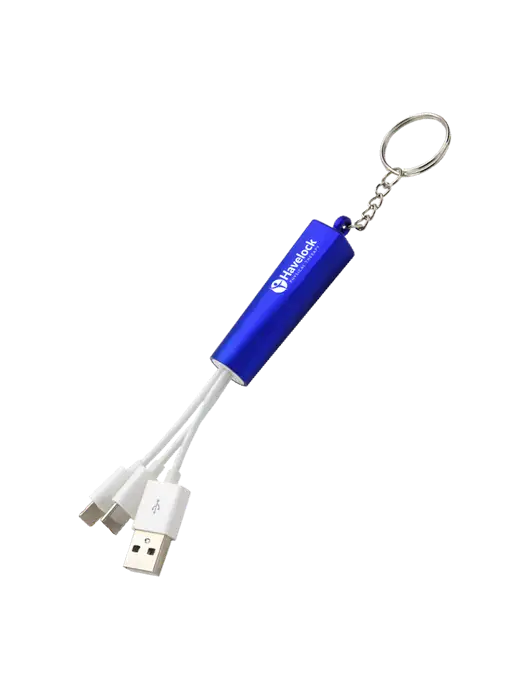Blue Light-Up Charging Cable with Key Ring w/Havelock Logo