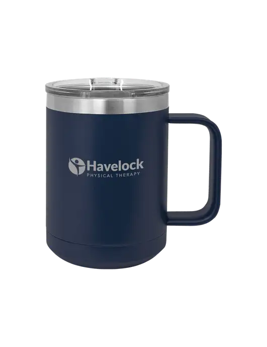 Polar Camel 15 oz Powder Coated Navy Vacuum Insulated Mug with Slider Lid w/Havelock Logo