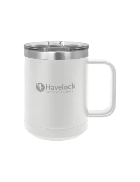 Polar Camel 15 oz Powder Coated White Vacuum Insulated Mug with Slider Lid w/Havelock Logo