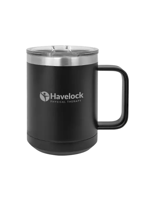 Polar Camel 15 oz Powder Coated Black Vacuum Insulated Mug with Slider Lid w/Havelock Logo