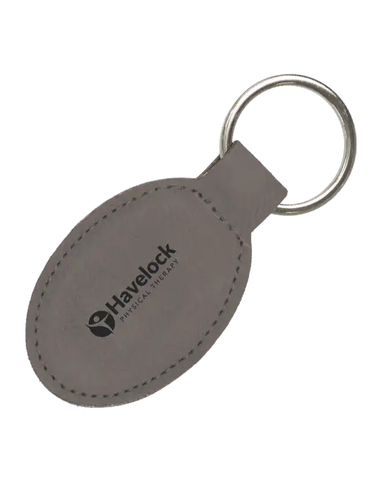 Grey Leatherette Oval Keychain w/Havelock Logo