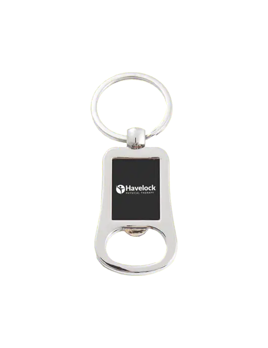Silver & Black Bottle Opener Keychain w/Havelock Logo