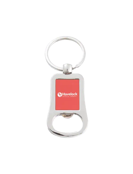 Silver & Red Bottle Opener Keychain w/Havelock Logo