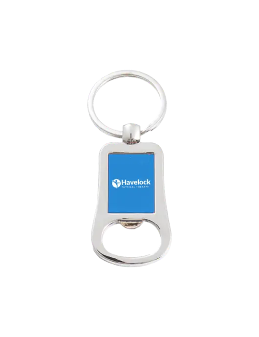 Silver & Blue Bottle Opener Keychain w/Havelock Logo