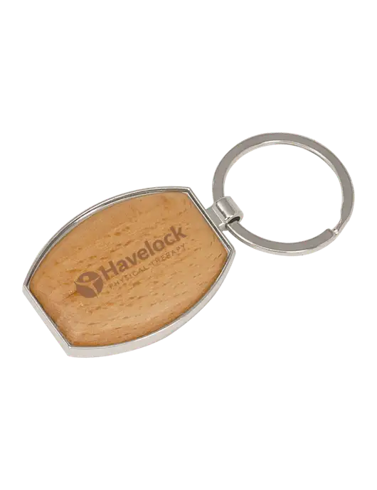 Wood & Silver Oval Keychain w/Havelock Logo