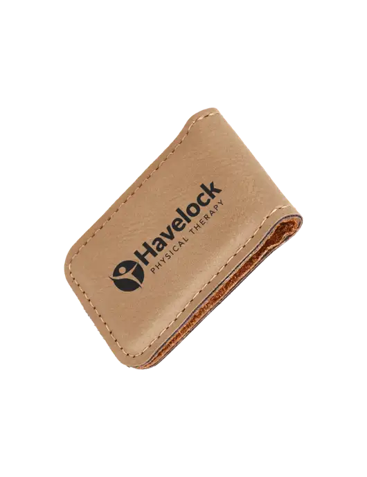 Tan Leatherette Money Clip w/Havelock Logo