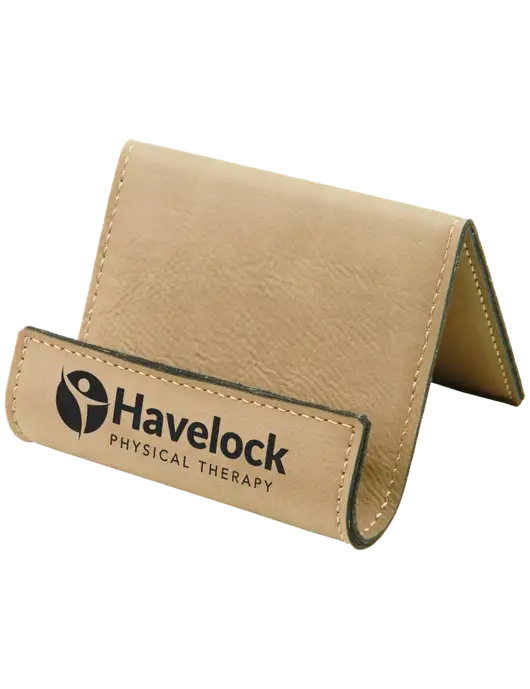 Tan Leatherette Card & Phone Holder w/Havelock Logo